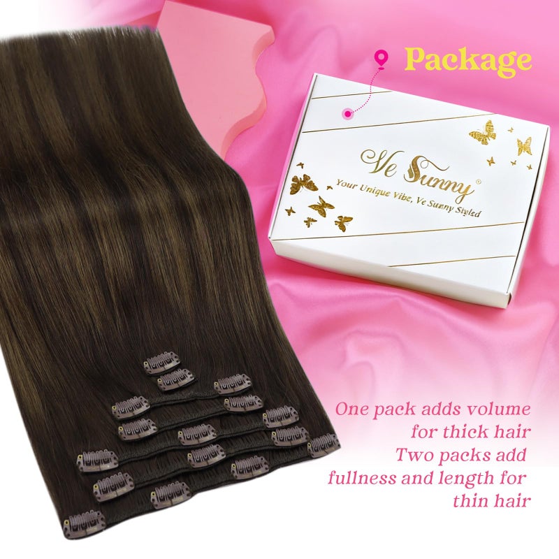 Ve Sunny Human Hair Clip in Extensions 22Inch Long Clip in Hair Extensions Real Human Hair Balayage Dark Brown Hair Extensions Clip ins for Women Easy Apply 120g - Image 5